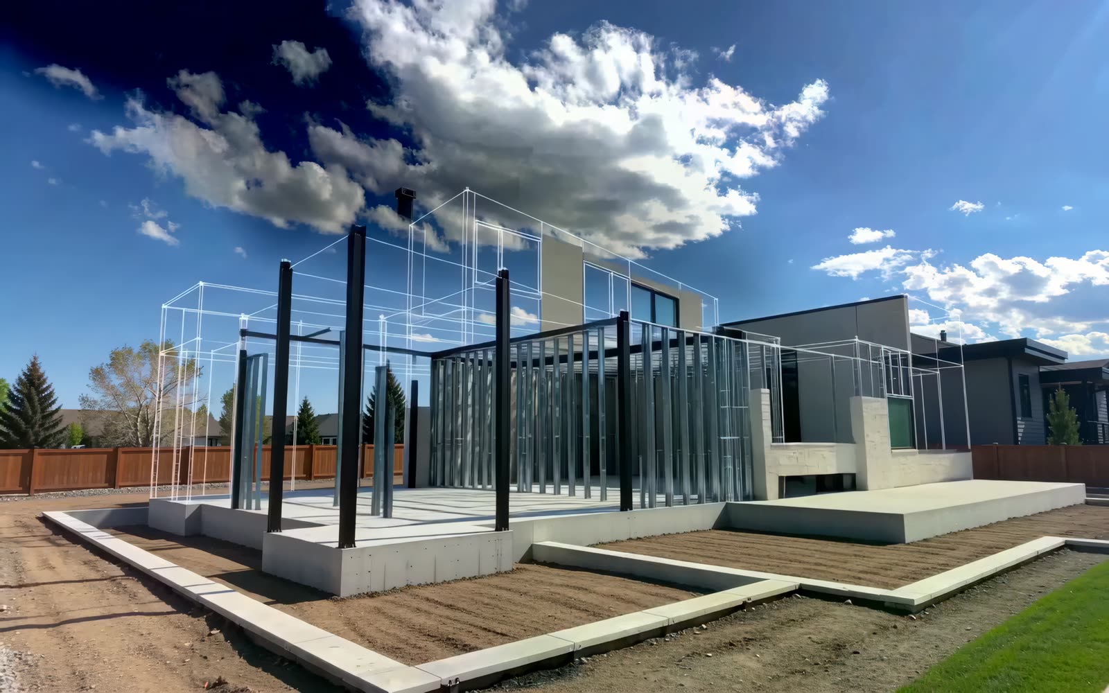 Framing structure of a residence under construction — brand-film visualization